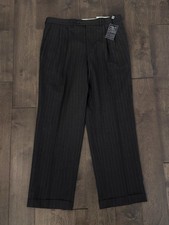 NWT Chaps Mens 100% Wool Dark Grey Pinstripe Pleated Dress Pants 34X30 Trousers picture