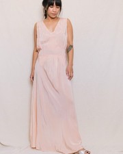 Vintage 30s/40s Peach Pink Silk Bias Cut Floral Maxi Dress Size Large picture