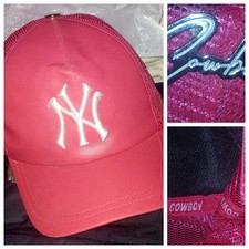 NY Pink Faux Leather One Size Adjustable Women's Ball Cap picture