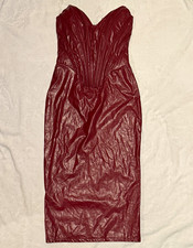 Fashion Nova Burgundy Faux Leather Sweetheart Strapless Bodycon Midi Dress S picture