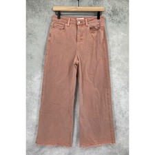 Paige Anessa Jeans Women 28 Pink Wide Leg High Rise Raw Hem Denim Pants picture