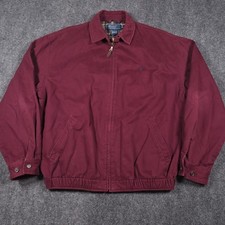 VTG Polo Ralph Lauren Harrington Jacket Mens L Maroon Plaid Lined Full Zip picture
