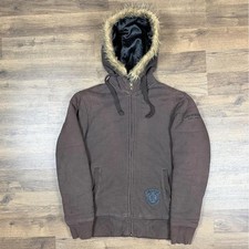 Vintage 2000s Y2K Aeropostale Faux Fur Zip Up Jacket Womens Small Brown picture