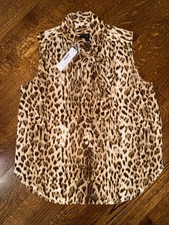 NWT J.Crew 365 Leopard Sleeveless Blouse w/Tie-Neck - Size MP picture