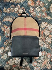 Authentic Burberry Abbeydale Check Backpack Beige Black Leather – Excellent picture