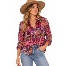 Pilcro Button Down Shirt Womens Small Purple Floral Viscose Boho Long Sleeve picture
