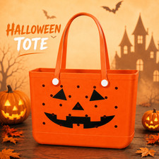 15in Halloween Pumpkin Tote Bag Large Rubber Beach Shopping Trick or Treat Bag picture