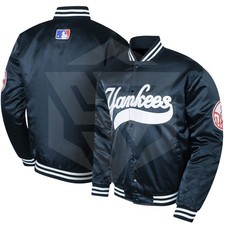  NY Yankees Vintage 90s Athletic Jacket Blue Satin Bomber Style Varsity Jacket picture