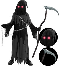 Grim Reaper Kids Halloween Costume Glowing Eyes Large picture