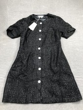 Boden Dress Womens 8R Black Tweed Round Neck Short Sleeve A Line Knee NWT picture