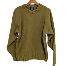VTG GAP Womens Green Cotton Crewneck Cable Knit Sweater picture