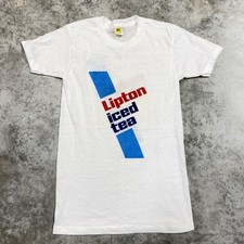 Vintage Velva Sheen Lipton Iced Tea Shirt Mens Small White Double Sided 80s picture