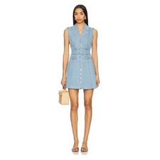 Paige Vida Light Blue Sleeveless A-Line Collared Button Front Denim Mini Dress 4 picture