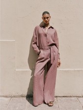 Zara NWT Mauve Flowy Relaxed Wide Leg Pleated Belted Trousers (Size Medium) picture