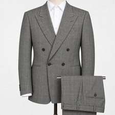 VTG Giorgio Armani 2-Piece Suit 40S 31x31.5 WOOL Grey Glen Plaid Double Breasted picture