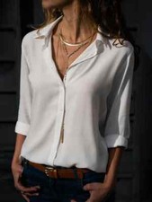 Women's Shirt Button-Down Blouse Chiffon Long Sleeve Tops Size Summer *25% OFF* picture