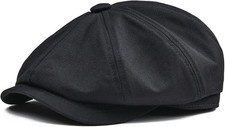 BOTVELA Men's Newsboy Flat Cap 100% Cotton Gatsby Ivy Golf 7 7/8, Black  picture