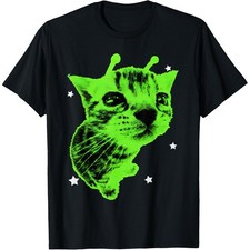 Y2K Alien Cat Meme Retro Silly Cat Vintage Space Kitty Funny T-Shirt picture