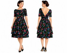 vintage 1960s SUZY PERETTE DRESS XS floral fit flare cocktail dramatic party picture