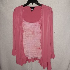 Notations Women's XL Pink Open Front Cardigan w/ Attached Pink Ruffled Tank (GV) picture