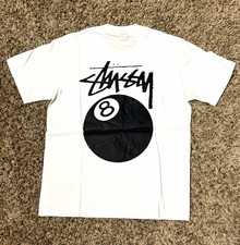 Stussy Men’s White/Black Graphic Logo Crew Neck Short Sleeve T-Shirt Size S picture
