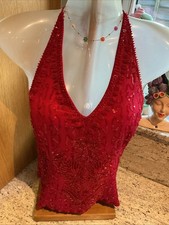 Aftershock Vintage Dark Red Bustier Silk Sequin Beads Embroidery Size XL Tag picture