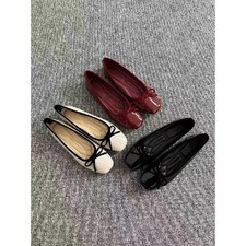 Women's Patent Leather Ballet Flats Square Toe Bow Slip On Casual Shoes picture