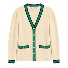St John Collection Cardigan Womens 6 Ivory Green Santana Knit V-Neck picture
