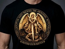 Saint Michael Archangel Shirt, Defend Us in Battle Tee, Catholic Saint Michael picture