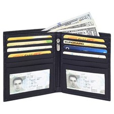 MARSHAL Genuine Leather Men RFID Slim Hipster Credit Card Bifold Wallet picture