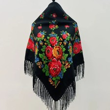 120*120cm Luxury Floral Russian National Square Scarf Women Fringed Ukrainian Sh picture