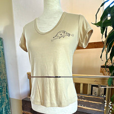 Vintage 70s Beige Hog's Breath Inn Pig Graphic Tee Scoop Neck Short Sleeve M EUC picture