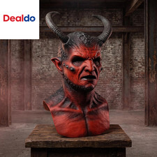 Realistic Latex Demon Mask with Horns Full Face Halloween Cosplay picture