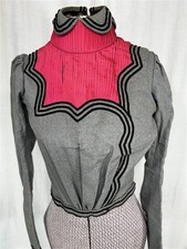 antique wool silk bodice, gray pink bust 32 Victorian unusual rare 1890 study picture