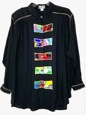 We Be B.O.P Oversize Metallic Patchwork Tunic Shirt Pleated Shoulder 4X Vintage picture