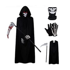 Halloween Grim Reaper Costume Scary Ghost Cosplay Props Kid Adult Size 4 Pcs Set picture