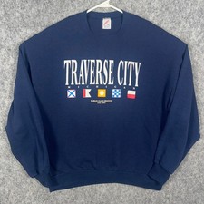 Vintage Jerzees Traverse City Michigan Boating Sweatshirt 1995 Navy Blue XL USA picture
