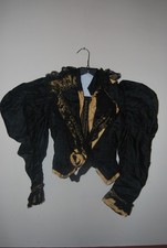 Edwardian Victorian black satin beaded jacket golden underlay fabric lace trim picture