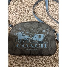 NWOT Coach Black Crossbody with Light Blue Coach-and-Carriage Print picture