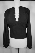 Vintage 1940's French Black Rayon Crepe Blouse Size Medium Excellent Condition picture