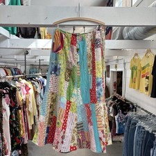 Vintage 60s Patchwork Quilt Maxi Skirt Large Hippie Cottagecore Picnic picture