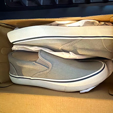 Sperry Compass Men's 7 Gray/White Canvas Slip-On Casual Shoes Round Toe Logo picture