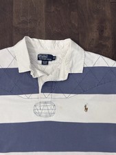 Vintage Polo Ralph Lauren Quilted Stripe Rugby Shirt Mens 2XLT Blue White Globe picture