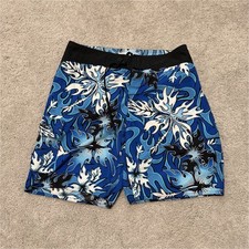 Pelagic Men's Board Shorts Blue Floral Fish Print Size 34 Drawstring Pockets picture