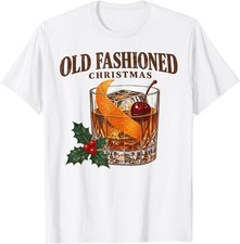 Old Fashioned Christmas Bourbon Drink Holly T-Shirt picture