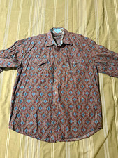 Stetson Men's XL Paisley Woven Cotton Button-Up Shirt Brown Blue Long Sleeve picture