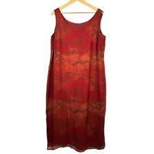 VTG Tess 100% Silk Shift Dress in Fall abstract sheer maxi sz 14W picture