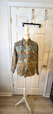 Vintage Flashback Cozy Patterned Knit Tapestry Jacket in Sage Green Tan Med picture