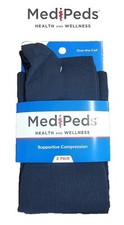 Medipeds Unisex Over The Calf Mild Compression Navy Socks Large 2-Pack picture