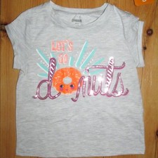 Gymboree Girls XS 4 Shirt Gray Pink Sequins Glitter Graphic Tee Top Donuts Food picture